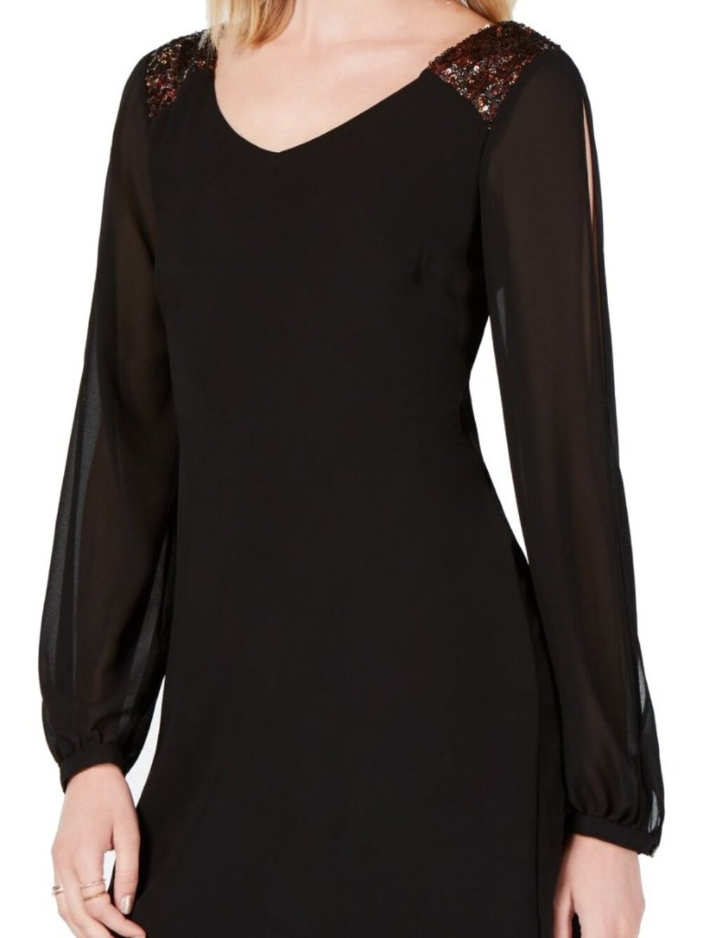 Sequin Hearts Womens Sequin Trim Shoulder Dress